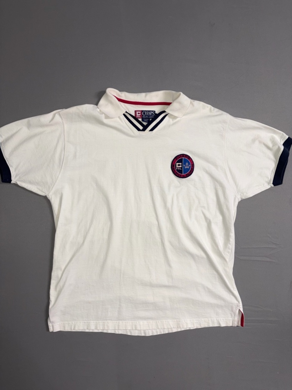 Chaps x Ralph lauren White Tee with Navy & Red Crest Patch
